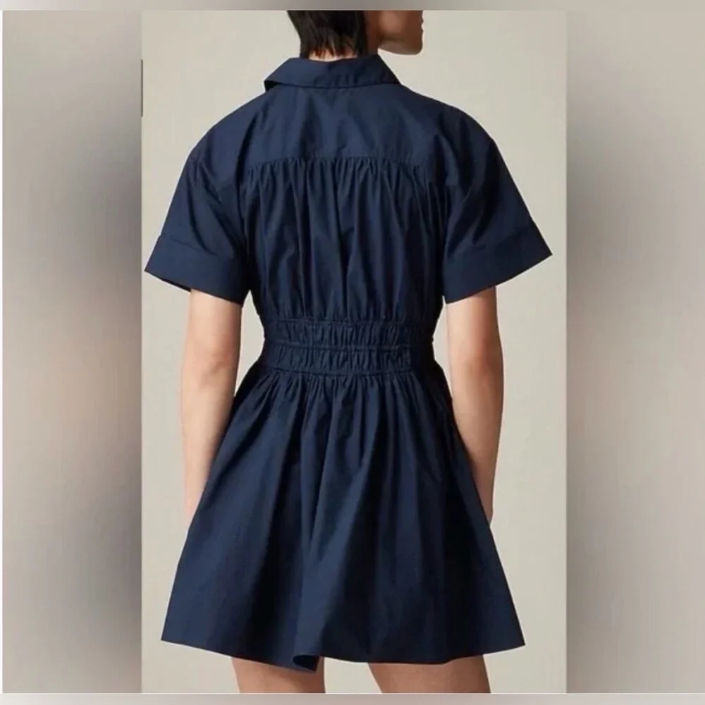 J.Crew Elena Mini Shirtdress Cotton Poplin Navy Blue Size 10 NWT - Picture 3 of 12